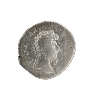 Denarius of Lucius Verus (130–169; Roman emperor 161–169). Obverse: Head of Lucius Verus in a