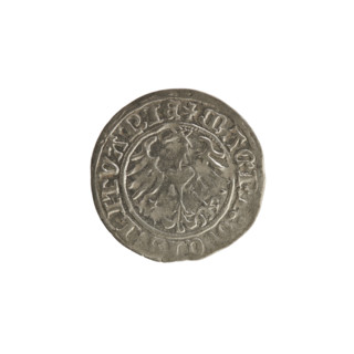 Lithuanian half-grosz, Sigismund I the Old (King of Poland; 1506–1548). Obverse: Pogon (Lithuanian