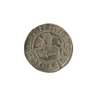 Lithuanian half-grosz, Sigismund I the Old (King of Poland; 1506–1548). Obverse: Pogon (Lithuanian