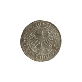 Lithuanian half-grosz, Sigismund I the Old (King of Poland; 1506–1548). Obverse: Pogon (Lithuanian