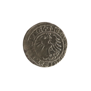 Lithuanian half-grosz, Sigismund I the Old (King of Poland; 1506–1548). Obverse: Pogon turned left;