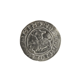 Lithuanian half-grosz, Sigismund I the Old (King of Poland; 1506–1548). Obverse: Pogon (Lithuanian