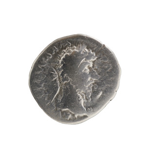 Denarius of Lucius Verus (130–169; Roman emperor 161–169). Obverse: Head of Lucius Verus in laurel