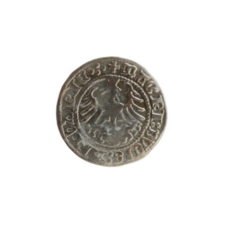 Lithuanian half-grosz, Sigismund I the Old (King of Poland; 1506–1548). Obverse: Pogon turned left;