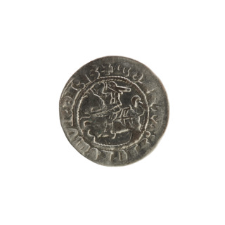 Lithuanian half-grosz, Sigismund I the Old (King of Poland; 1506–1548). Obverse: Pogon (Lithuanian