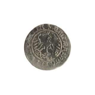 Lithuanian half-grosz, Sigismund I the Old (King of Poland; 1506–1548). Obverse: Pogon (Lithuanian