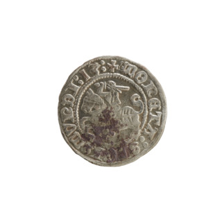 Lithuanian half-grosz, Sigismund I the Old (King of Poland; 1506–1548), 1513. Obverse: Pogon