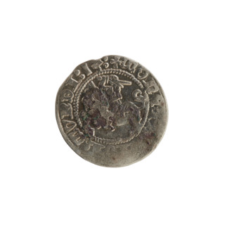 Lithuanian half-grosz, Sigismund I the Old (King of Poland; 1506–1548). Obverse: Pogon (Lithuanian