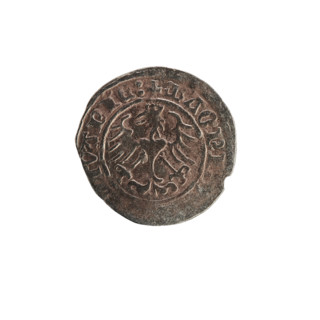 Lithuanian half-grosz, Sigismund I the Old (King of Poland; 1506–1548). Obverse: Pogon (Lithuanian