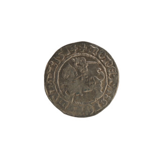 Lithuanian half-grosz, Sigismund I the Old (king of Poland; 1506–1548). Obverse: Pogon (mounted