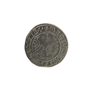 Lithuanian half-grosz, Sigismund I the Old (King of Poland; 1506–1548). Obverse: Pogon (Lithuanian