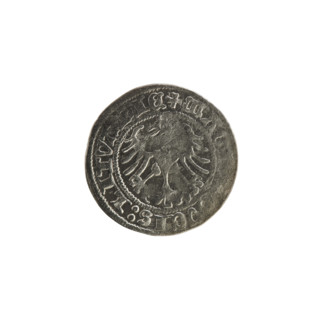 Lithuanian half-grosz, Sigismund I the Old (King of Poland; 1506–1548). Obverse: Pogon (Lithuanian