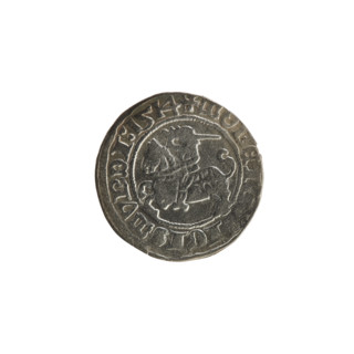 Lithuanian half-grosz, Sigismund I the Old (King of Poland; 1506–1548). Obverse: Pogon (Lithuanian