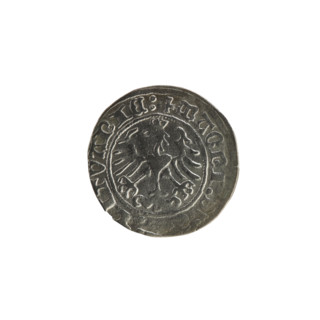Lithuanian half-grosz, Sigismund I the Old (King of Poland; 1506–1548). Obverse: Pogon (Lithuanian