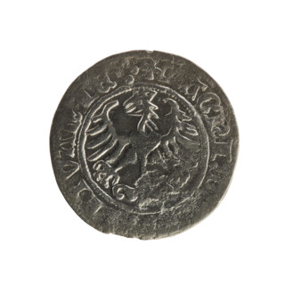 Lithuanian half-grosz, Sigismund I the Old (king of Poland; 1506–1548). Obverse: Pogon (Vytis)