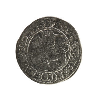 Lithuanian half-grosz, Sigismund I the Old (King of Poland; 1506–1548). Obv.: Pogon (mounted
