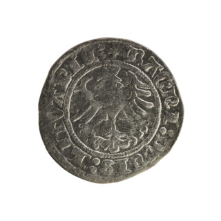 Lithuanian half-grosz, Sigismund I the Old (King of Poland; 1506–1548). Obverse: Pogon (Lithuanian