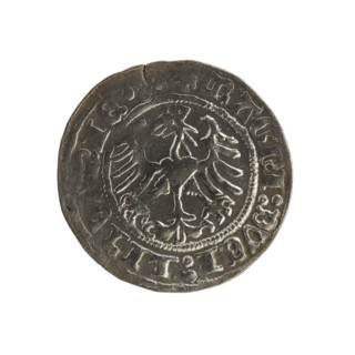 Lithuanian half-grosz, Sigismund I the Old (king of Poland; 1506–1548). Obverse: Pogon (Pursuer)