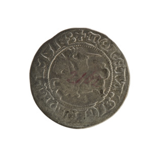 Lithuanian half-grosz, Sigismund I the Old (king of Poland; 1506–1548). Obverse: Pogon (Lithuanian