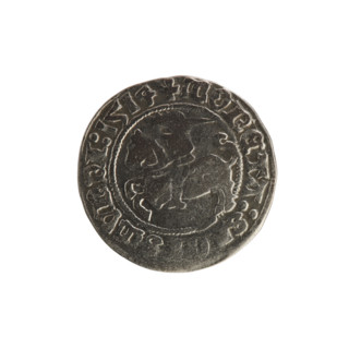 Lithuanian half-grosz, Sigismund I the Old (King of Poland; 1506–1548). Obverse: Pogon (coat of