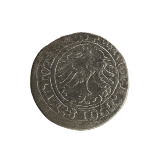 Lithuanian half-grosz, Sigismund I the Old (King of Poland; 1506–1548). Obverse: Pogon (Lithuanian