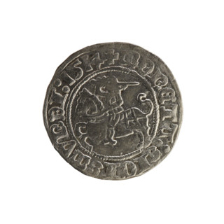 Lithuanian half-grosz, Sigismund I the Old (King of Poland; 1506–1548). Obverse: Pogon (mounted