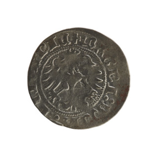 Lithuanian half-grosz, Sigismund I the Old (King of Poland; 1506–1548). Obverse: Pogon (Lithuanian
