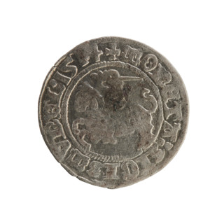 Lithuanian half-grosz, Sigismund I the Old (King of Poland; 1506–1548). Obverse: Pogon (Coat of