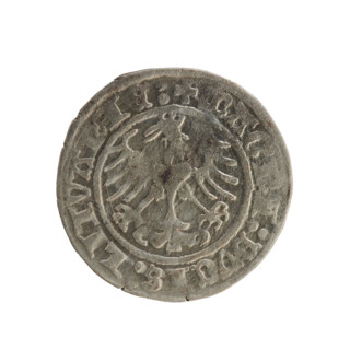 Lithuanian half-grosz, Sigismund I the Old (King of Poland; 1506–1548), 1514. Obverse: Pogon