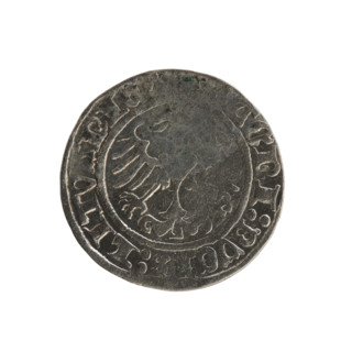 Lithuanian half-grosz, Sigismund I the Old (King of Poland; 1506–1548). Obverse: Pogon (Lithuanian