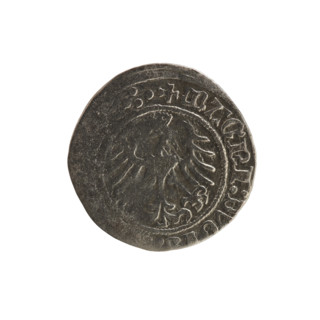 Lithuanian half-grosz, Sigismund I the Old (King of Poland; 1506–1548). Obverse: Pogon (Lithuanian