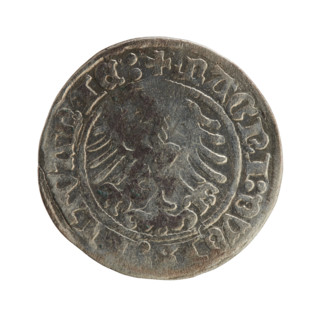 Lithuanian half-grosz, Sigismund I the Old (King of Poland; 1506–1548). Obverse: Pogon (Lithuanian