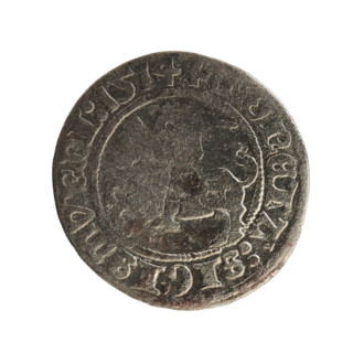 Lithuanian half-grosz, Sigismund I the Old (King of Poland; 1506–1548). Obverse: Pogon (coat of