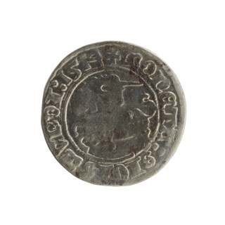Lithuanian half-grosz, Sigismund I the Old (King of Poland; 1506–1548). Obverse: Pogon (Lithuanian