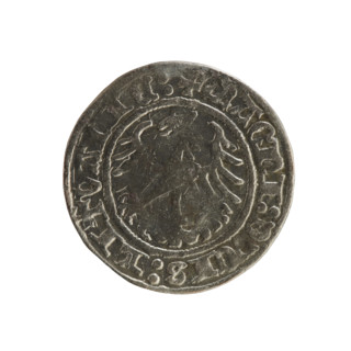 Lithuanian half-grosz, Sigismund I the Old (King of Poland; 1506–1548). Obverse: Pogon (Lithuanian
