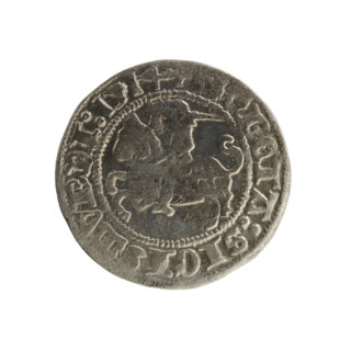 Lithuanian half-grosz, Sigismund I the Old (King of Poland; 1506–1548). Obverse: Pogon (Lithuanian