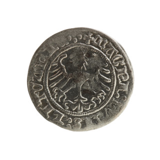 Lithuanian half-grosz, Sigismund I the Old (King of Poland; 1506–1548). Obverse: Pogon (mounted