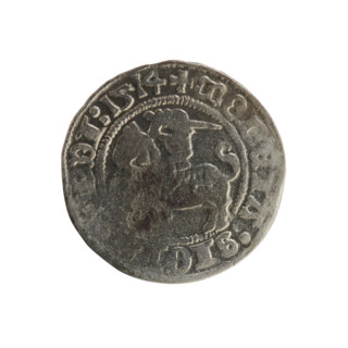 Lithuanian half-grosz, Sigismund I the Old (King of Poland; 1506–1548). Obverse: Pogon (Lithuanian