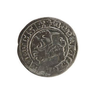 Lithuanian half-grosz, Sigismund I the Old (King of Poland; 1506–1548). Obverse: Pogon (Lithuanian