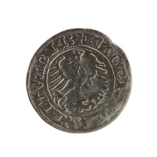 Lithuanian half-grosz, Sigismund I the Old (King of Poland; 1506–1548). Obverse: Pogon (Chaser)