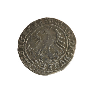 Lithuanian half-grosz, Sigismund I the Old (King of Poland; 1506–1548). Obverse: Pogon (coat of