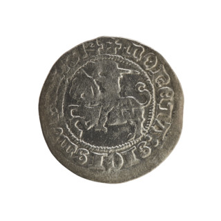 Lithuanian half-grosz, Sigismund I the Old (King of Poland; 1506–1548). Obverse: Pogon (Lithuanian