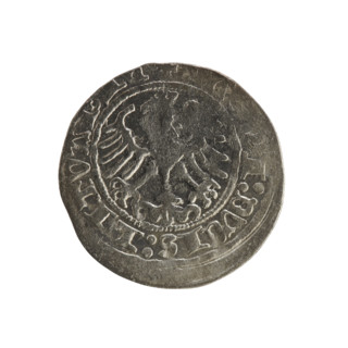 Lithuanian half-grosz, Sigismund I the Old (King of Poland; 1506–1548). Obverse: Pogon (Lithuanian