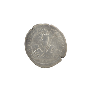 Denarius of Commodus (161–192 CE). Obverse: Head of Commodus in a laurel wreath facing right,