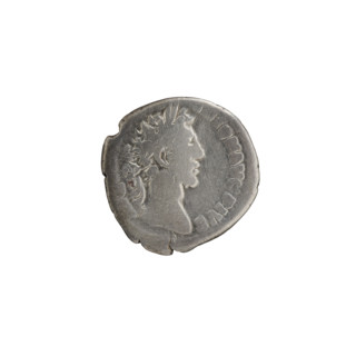 Denarius of Commodus (reigned 177–192 AD). Obverse: Head of Commodus in laurel wreath to the right,