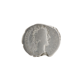 Denarius of Commodus (reign 177–192 CE). Obverse: Head of Commodus in laurel wreath facing right,