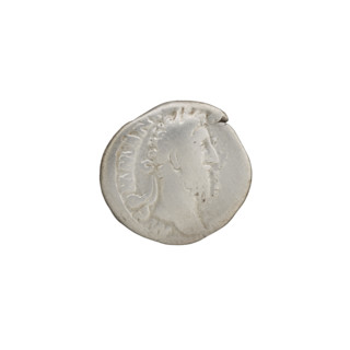 Denarius of Commodus (161–192 CE). Obverse: Head of Commodus in a laurel wreath facing right,