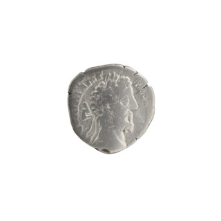 Denarius of Commodus (161–192; Roman emperor 177–192). Obverse: Head of Commodus in a laurel wreath