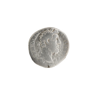 Denarius of Commodus (reigned 177–192). Obverse: Head of Commodus in a laurel wreath to the right,