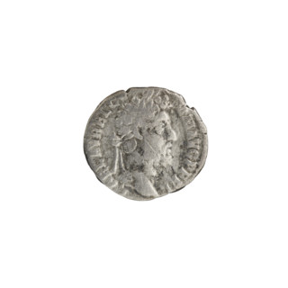 Denarius of Commodus (reigned 177–192). Obverse: Bust of Commodus in laurel wreath and drapery